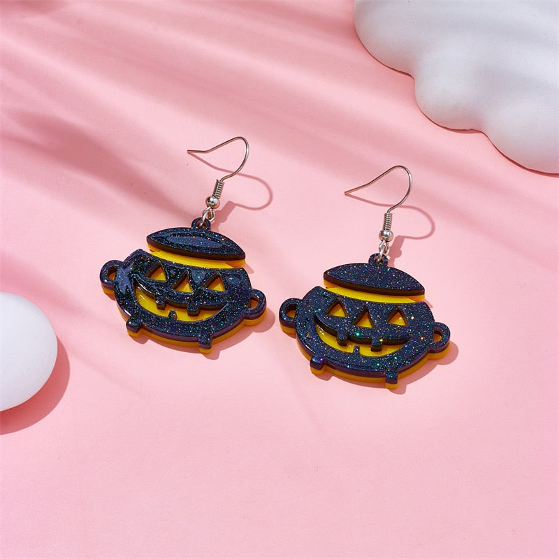 53 Styles Acrylic Halloween Heart Skull Pumpkin Eyes Drop Earrings Female Travel