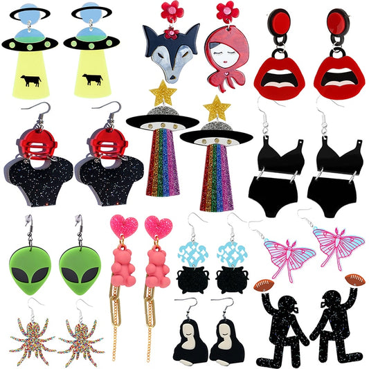 37 Styles Glitter Alien Football Letter Drop Earrings Women Fashion Creative Art