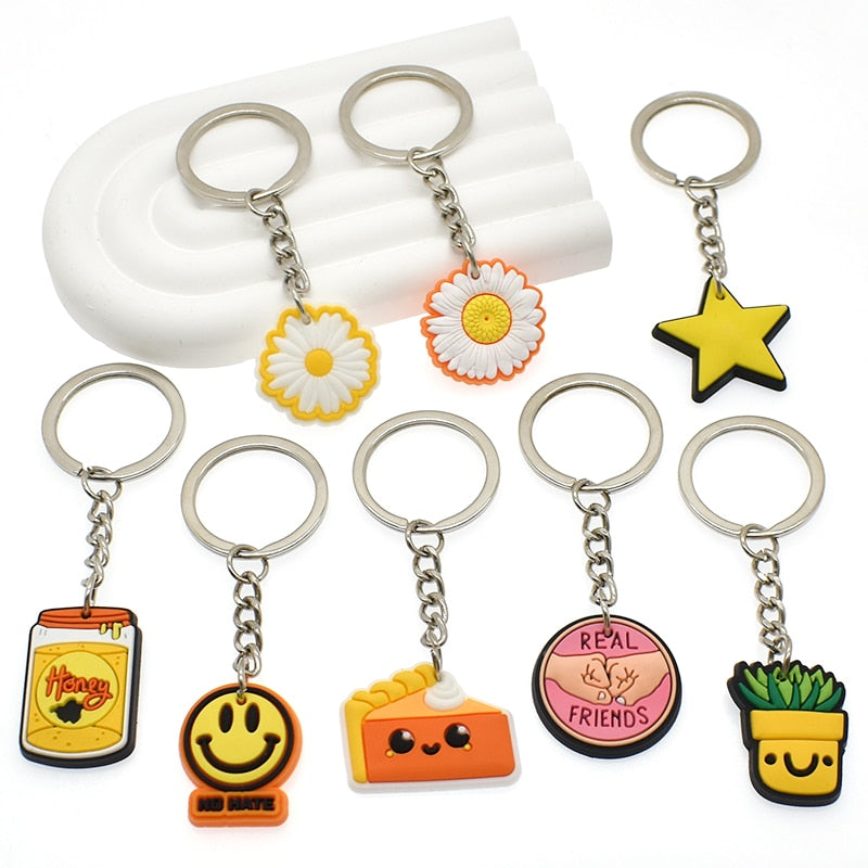 17 Styles Positivity Friends Yellow PVC Keychain for Women Charm Key Chain Women