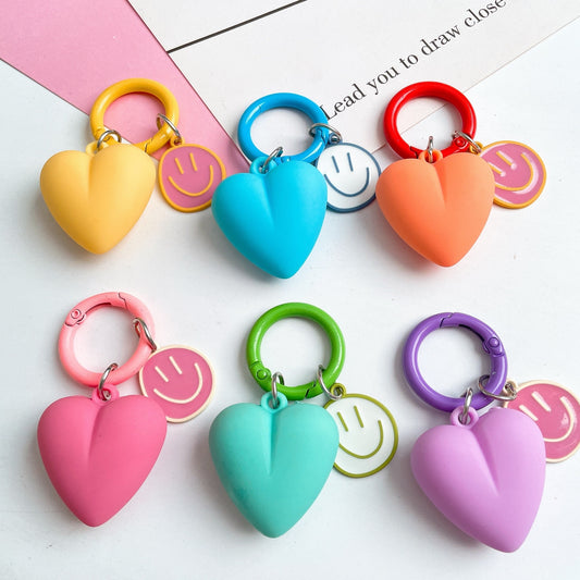 6 Colors Frosted Heart Keychain Candy Color Love Keyring For Couple Earphone