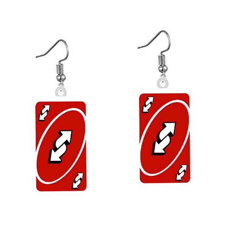 Uno Game Red Reverse Card Drop Earrings Hip Hop Women Party Gift Jewelry Ear