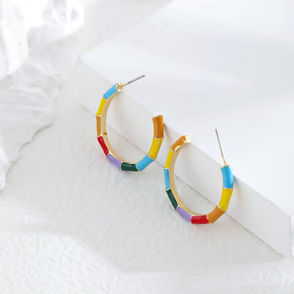 Multicolor Bamboo Style Hoop Earrings Hip Hop Women Party Gift Jewelry Ear