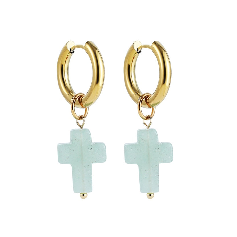 Mint Cross Drop Earrings Women Party Bohemian Jewelry Dangle Gifts Earrings