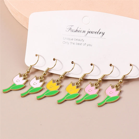 3 Pairs Colorful Tulip Dangle Earrings for Girls Women Birthday Gift Lovely