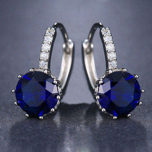 Deep Blue Rhinestone Ear Buckle Ear Studs Earrings Female Fashion Earrings