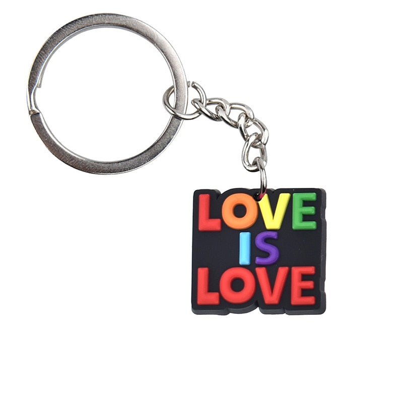 18 Styles Love is Love Pride Rainbow Pendant PVC Keychain with Car Bag Key Chain