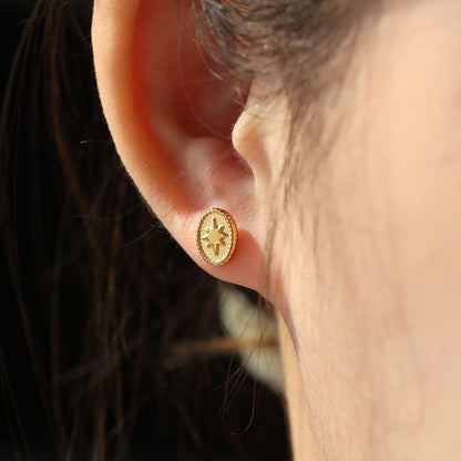 Oval Star Minimalist Fashion Mini Stud Earrings Women Ear Piercing Jewelry
