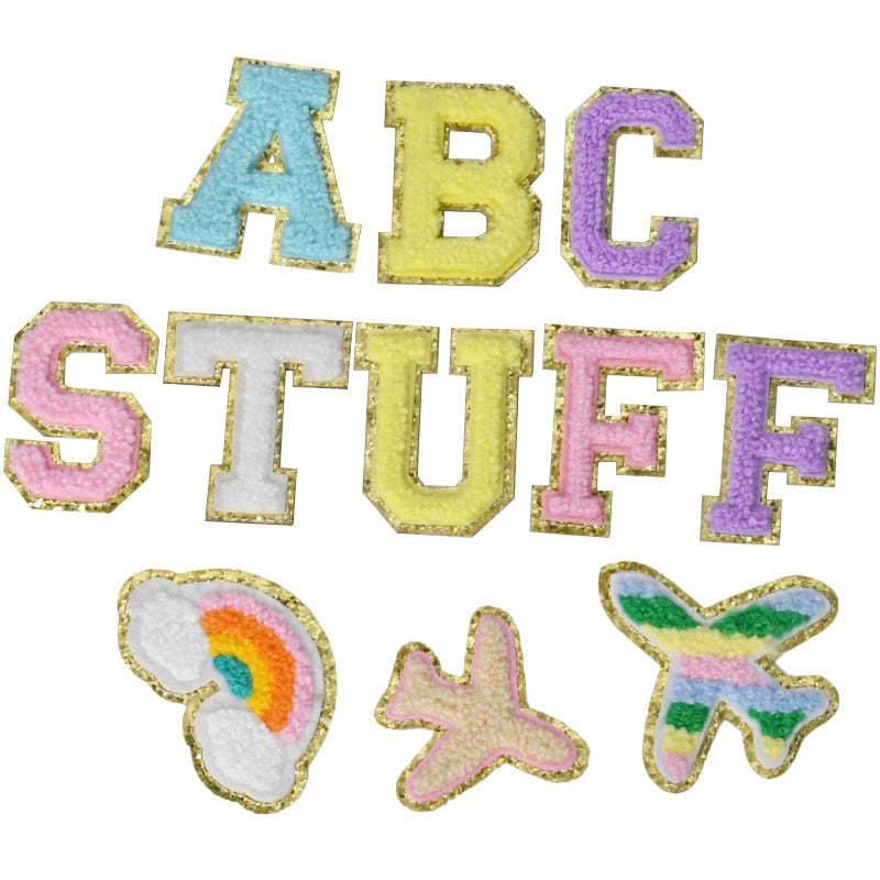 A-Z Letter Patches 5.5cm Adhesive Letter Patches Towel Chenille Embroidery For