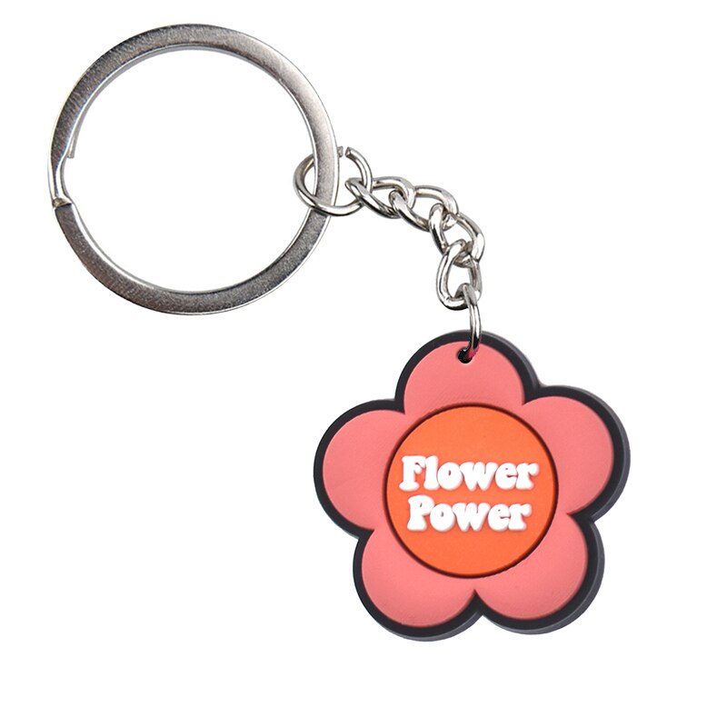 14 Styles PVC Keychain Peace and Love Butterfly Flower Sign Keychain Global