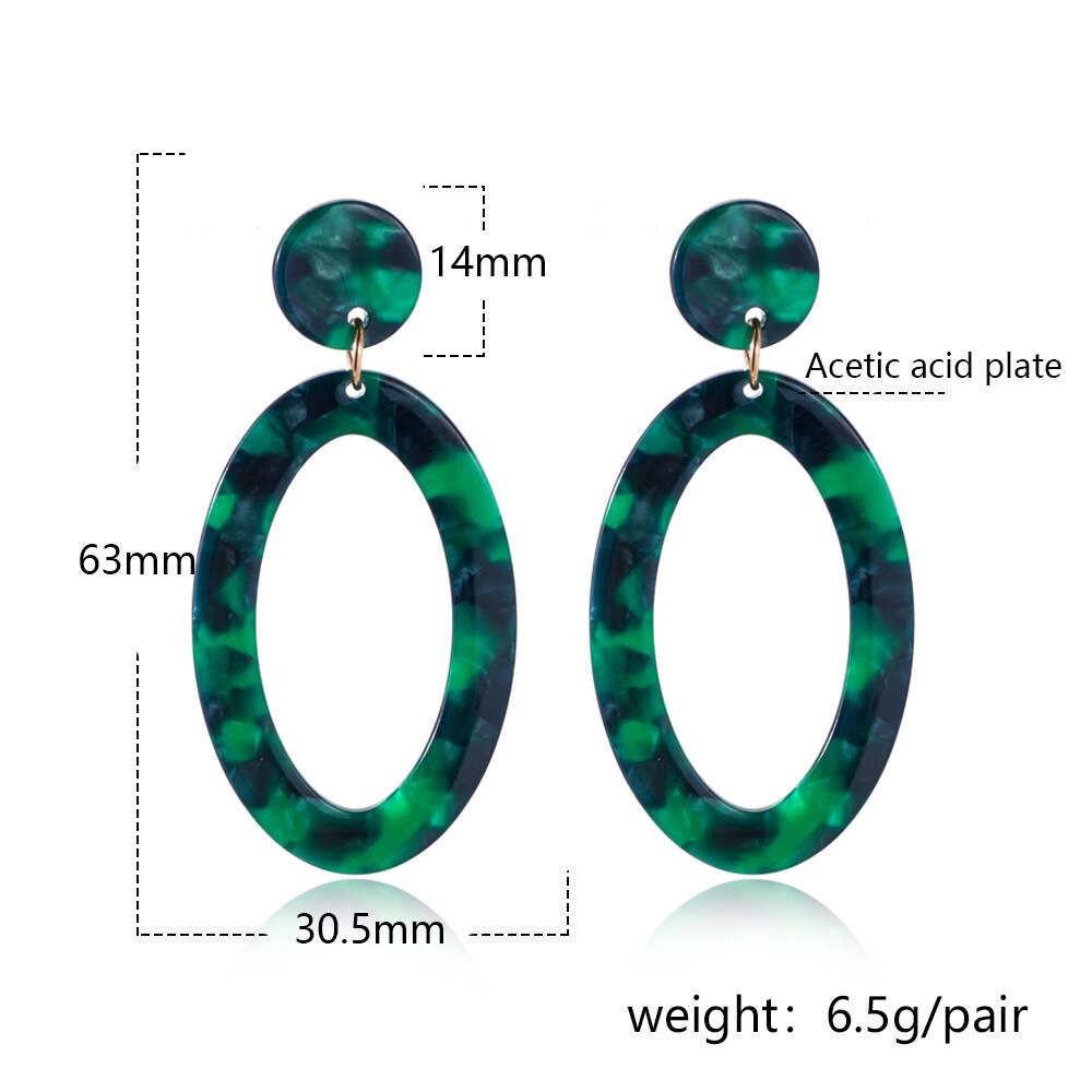 5 Styles Vintage Style Acrylic Oval Drop Earrings Women Fashion Creative Art