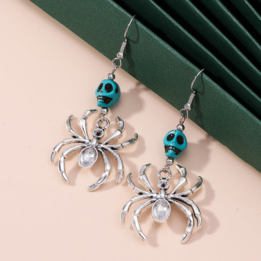 Blue Skull Spider Drop Dangle Earrings Trendy Women Fashion Earrings Jewelry