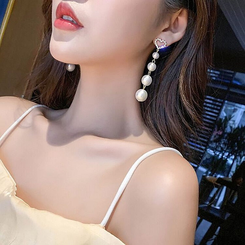 Heart and Pearl Tassel Dangle Earrings Fashion Party Girls Pendant Earrings