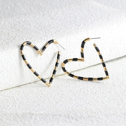 Black Striped Heart Hoop Earrings Cartoon Ear Pendants Accessories Women Jewelry