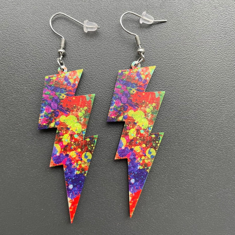 Splash Painting Big Lightning Dangle Earrings Women Girl Fashion Trendy Jewelry