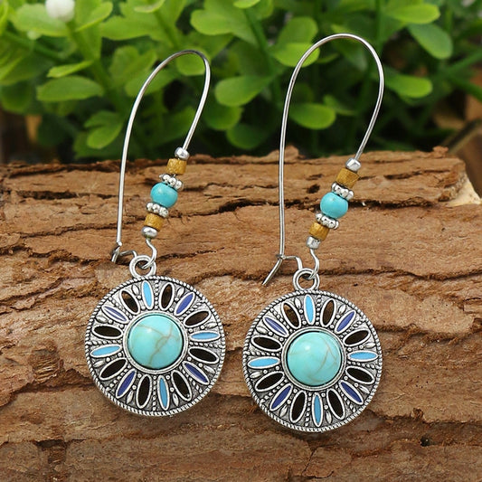 Blue Black Floral Pattern Bohemian Dangle Earrings Fashion Party Girls Pendant