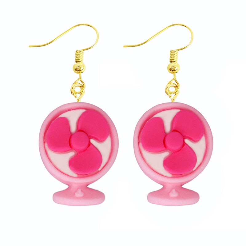 Creative Funny Design Pink fan Drop Earrings Women Creativity Jewelry Cute