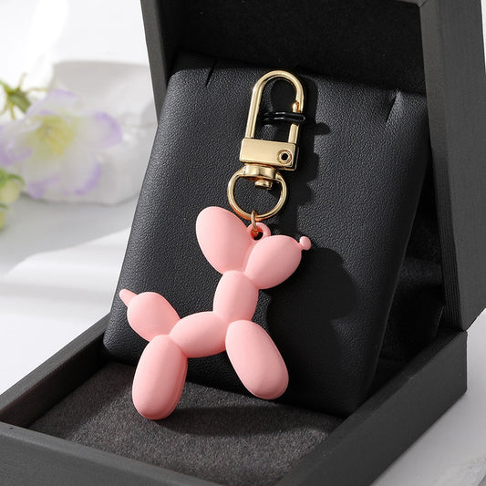 Baby Pink Resin Cartoon Balloon Dog Animal Keychains Key Ring For Women Men