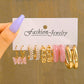 5 Pairs Pink Tone Set Hoop Earrings Trendy Jewelry Creative Style Accessories