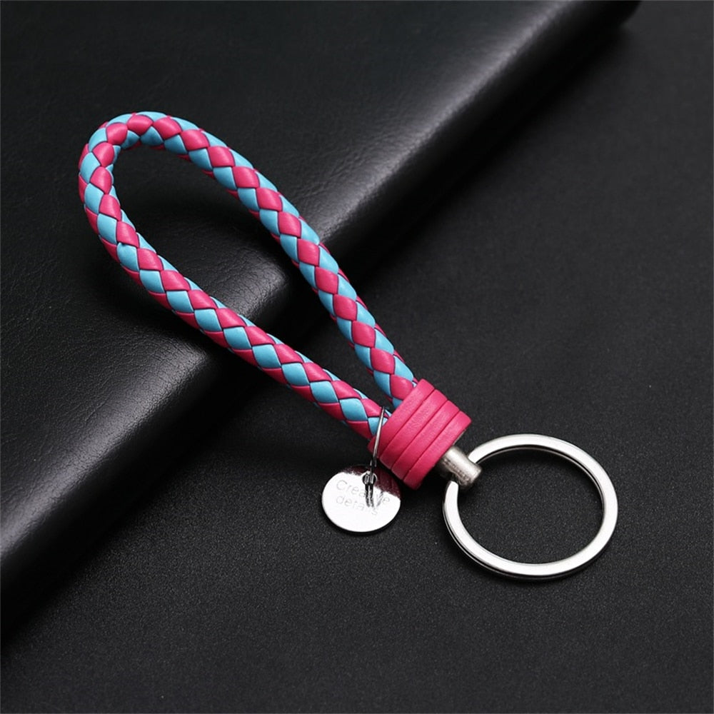 39 Styles PU Leather Braided Woven Rope Keychain DIY Bag Pendant Key Chain