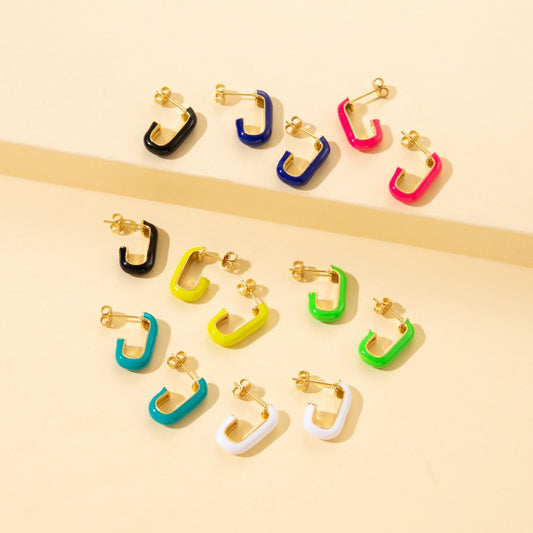 6 Colors Drip Enamel C Ring Hoop Earrings Cartoon Ear Pendants Accessories Women