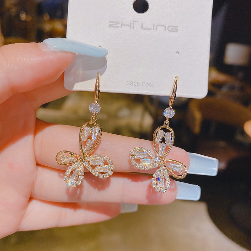 Rhinestone Flower Lady Cute Dangle Earrings for Women Jewelry Girls Earrings