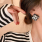 Black and White Plaid Square Geometric Pattern Studs Earrings Retro Woman Ear