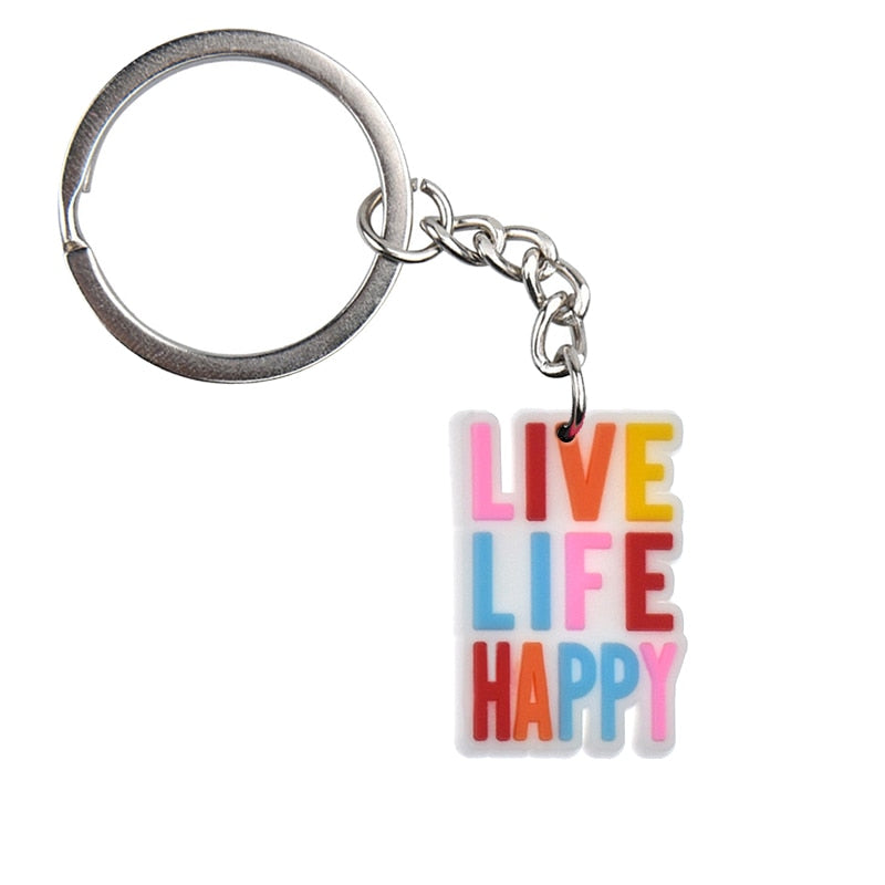 18 Styles PVC Inspirational Slogan Quote Keychain Car Keyring Cartoon Creative