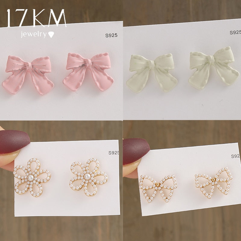 15 Styles Cute Bowknot Butterfly Pearl Stud Earrings Female Jewelry Trendy Cute