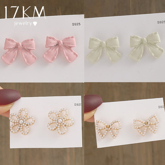 15 Styles Cute Bowknot Butterfly Pearl Stud Earrings Female Jewelry Trendy Cute