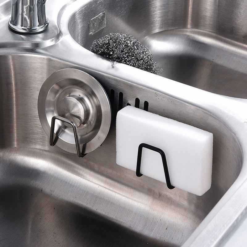 Sponges Holder Kitchen Sink Drain Drying Stainless Steel Rack Self Adhesive Sink