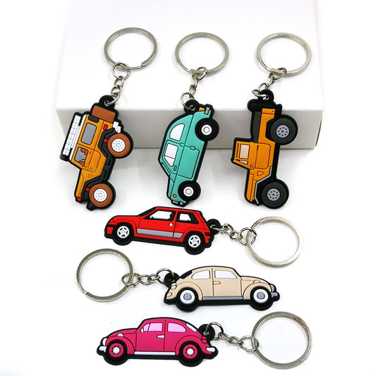 6 Styles Car Shape Vehicle PVC Keychain Cartoon Decoration Charms Key