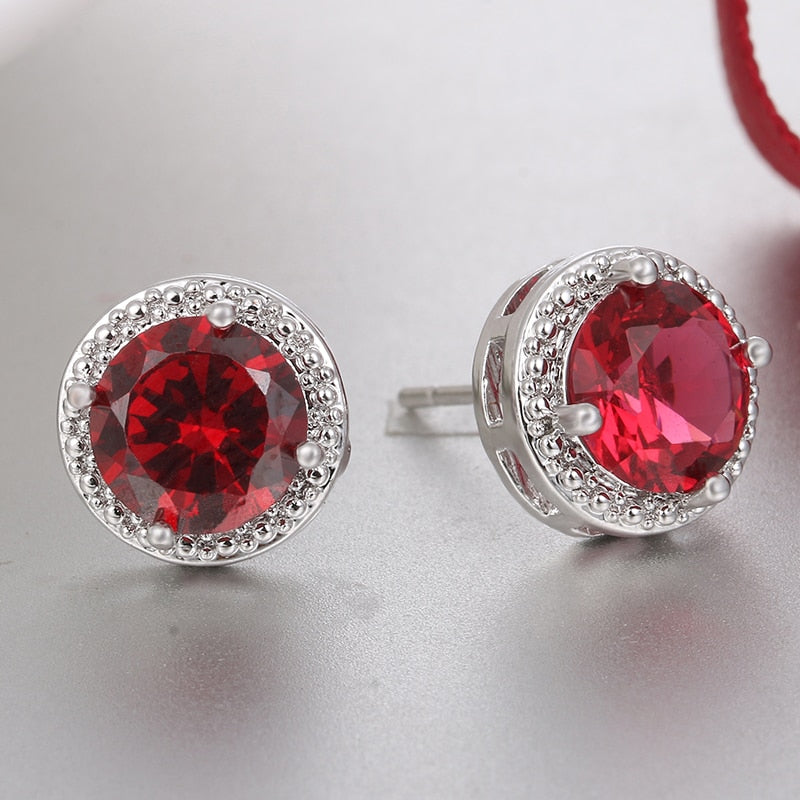 Red Stone Stud Earrings Female Fashion Earrings Jewelry Gifts