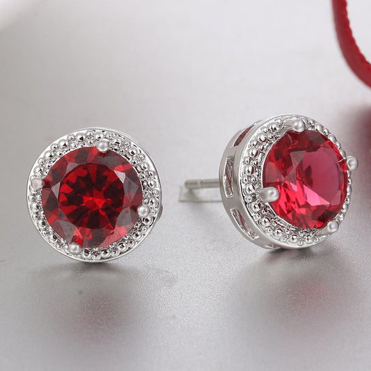 Red Stone Stud Earrings Female Fashion Earrings Jewelry Gifts