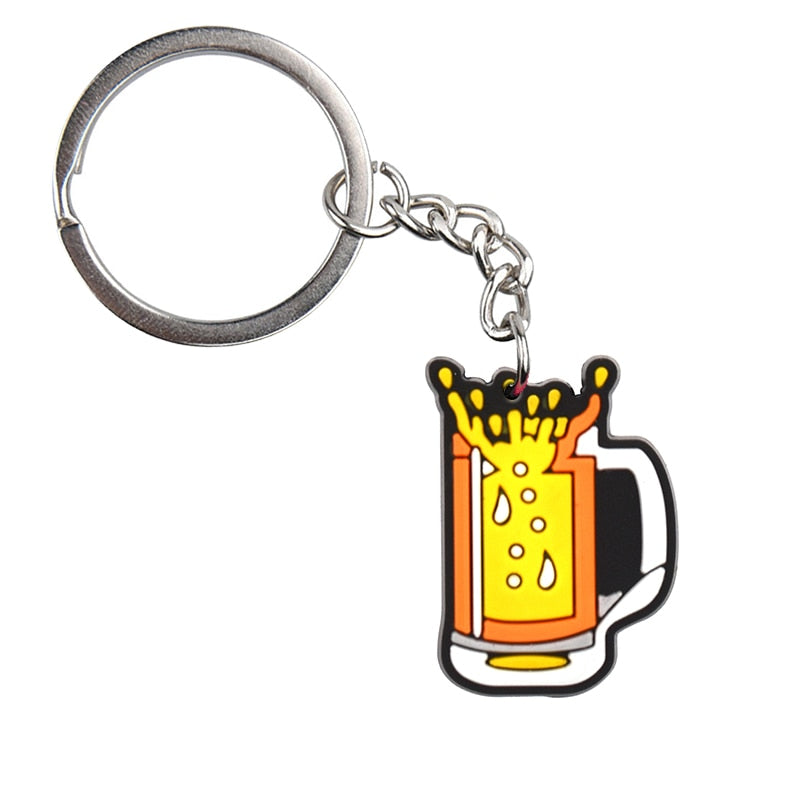 Full Beer Mug Keyring Gift for Men Cartoon Keychains Souvenir Jewelry Bag