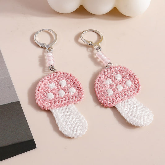 Knitted Pink Mushroom Dangle Drop Earrings Women Charms Earring Fashion Creative