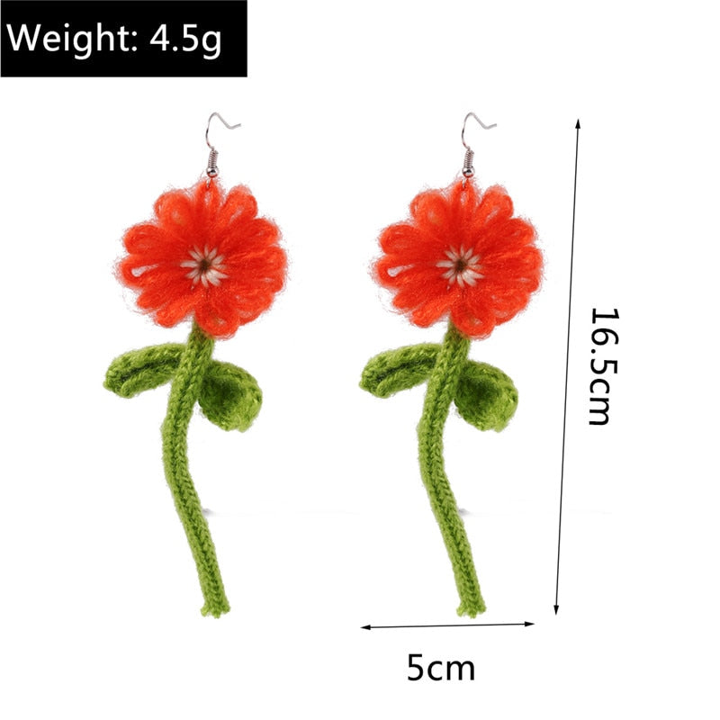 Knit Red Flower Dangle Drop Earrings Women Charms Earring Fashion Creative