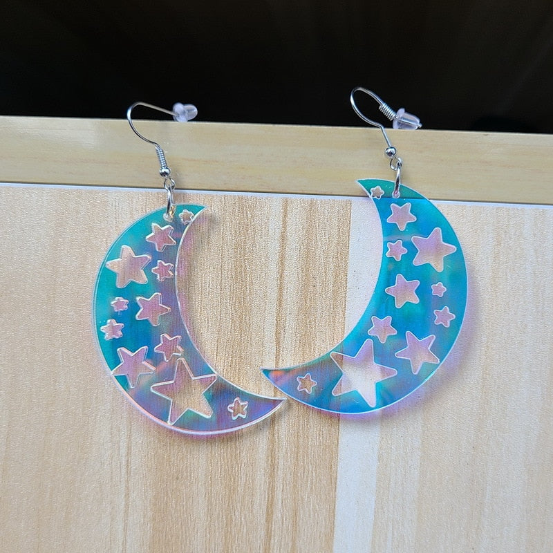 Hollow Moon and Star Drop Earrings Female Travel Cartoon Earrings Creative Art