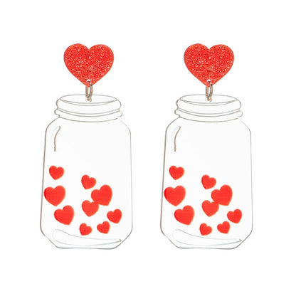 Jar and Heart Drop Earrings Women Travel Fashion Cartoon Earrings Creative