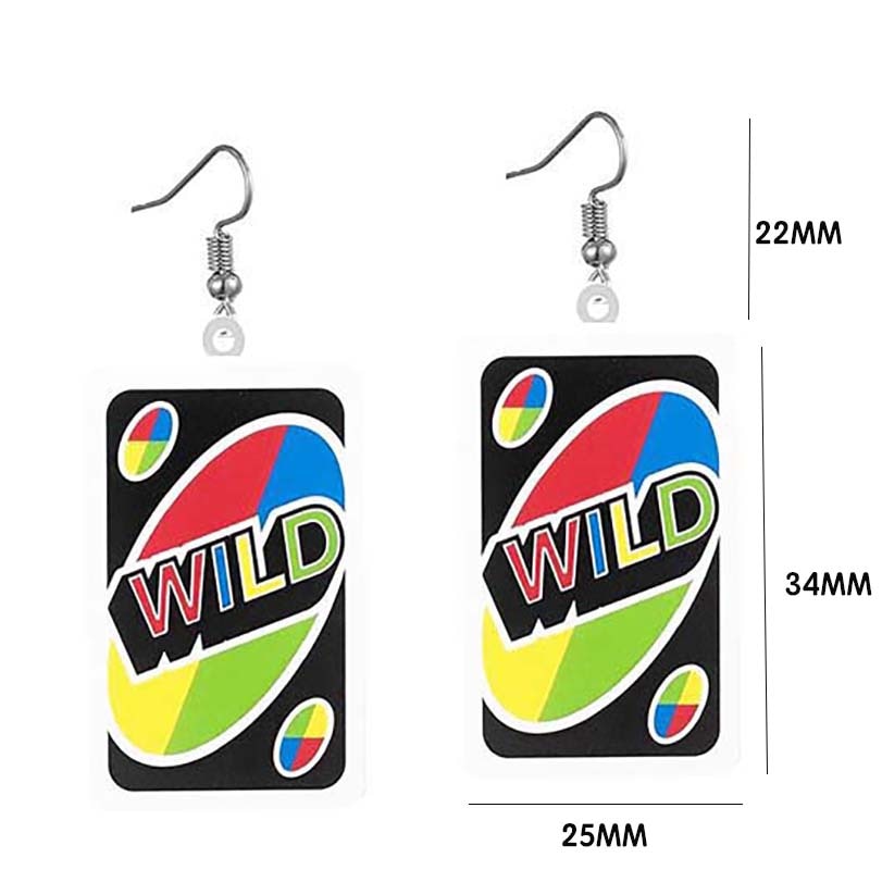 Uno Game Wild Card Drop Earrings Hip Hop Women Party Gift Jewelry Ear Fashion