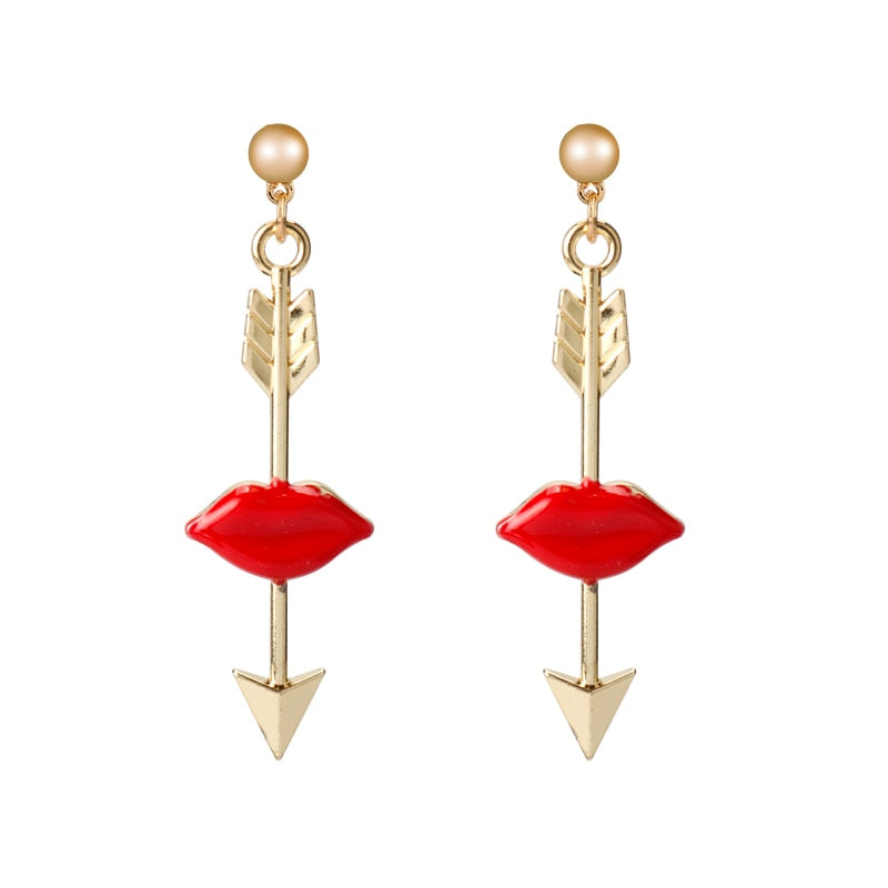 Red Lips and Arrow Dangle Earrings for Girls Women Birthday Gift Lovely Jewelry