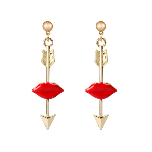 Red Lips and Arrow Dangle Earrings for Girls Women Birthday Gift Lovely Jewelry