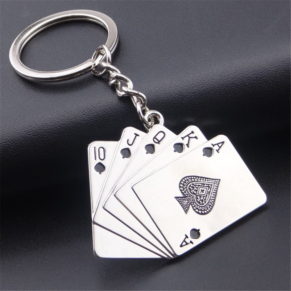 Poker Playing Cards Keychains For Men Car Bag KeyRing Stainless Steel Fashion