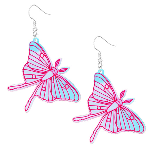 Hot Pink Butterfly Drop Earrings Women Fashion Creative Art Cute Stylish Jewelry