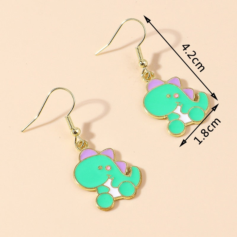 Green Dinosaur Drop Earrings Women Creativity Jewelry Cute Earring Girls Gift