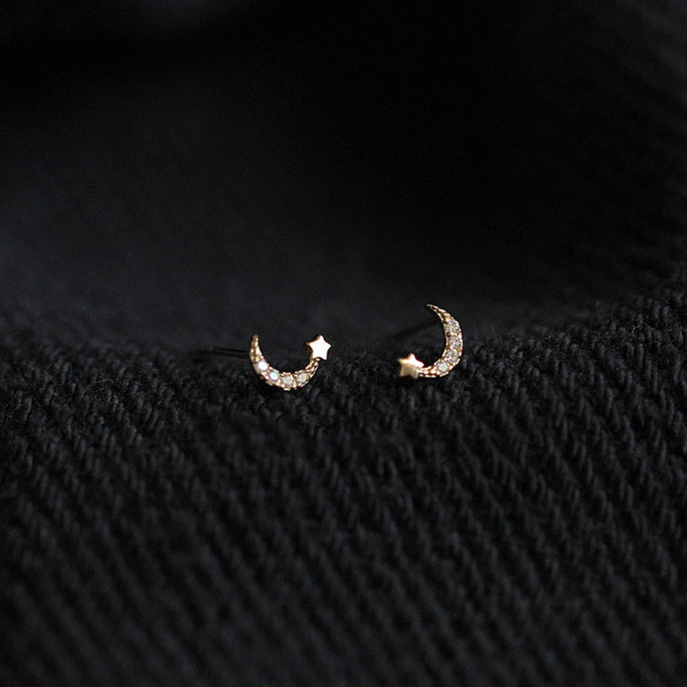 Half Moon Star Mini Stud Earrings Cut Asymmetric Mini Earrings Ear Piercing
