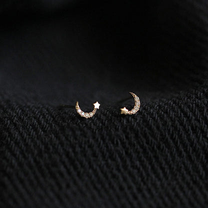 Half Moon Star Mini Stud Earrings Cut Asymmetric Mini Earrings Ear Piercing