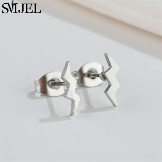 Silver-colored Thunder Stainless Steel Earrings Women Jewelry Small Studs Gifts