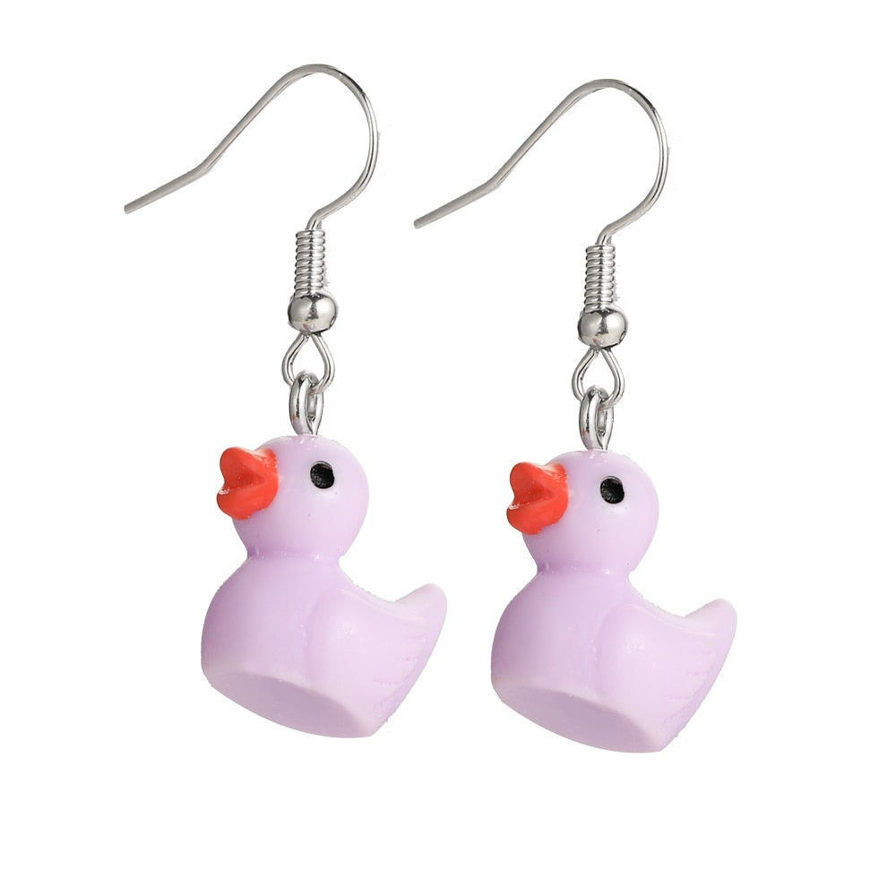 Cute Purple Ducky Drop Earrings Fashion Women Summer Party Jewelry Girls Gifts