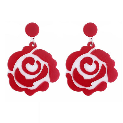 Red Rose Acrylic Drop Earrings Women Travel Fashion Cartoon Earrings Creative