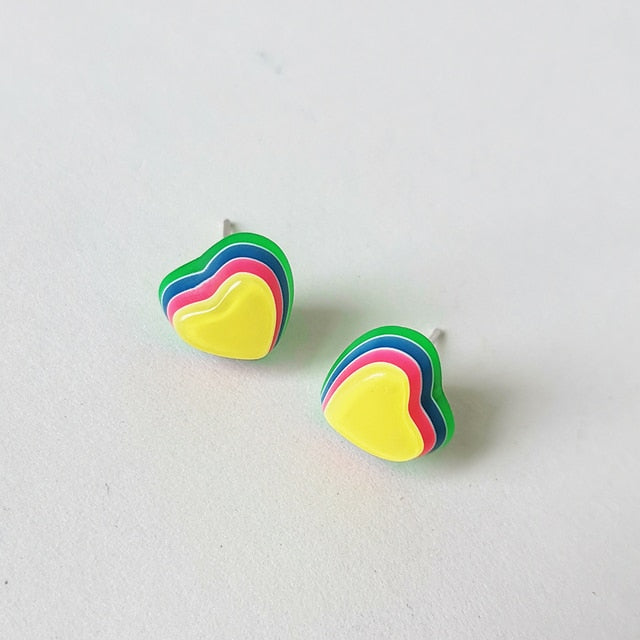 Resin Multicolor Heart Stud Earrings For Women Fashion Simple Girls Birthday